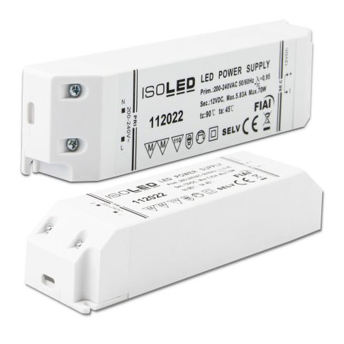 Transformateur LED 12V/DC, 0-70W, SELV